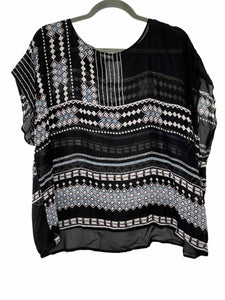 Size One Size Black Print Pre-Owned Blouse- Ladies