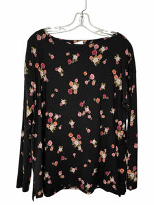J Jill Size Large Black Floral Pre-Owned Top- Ladies