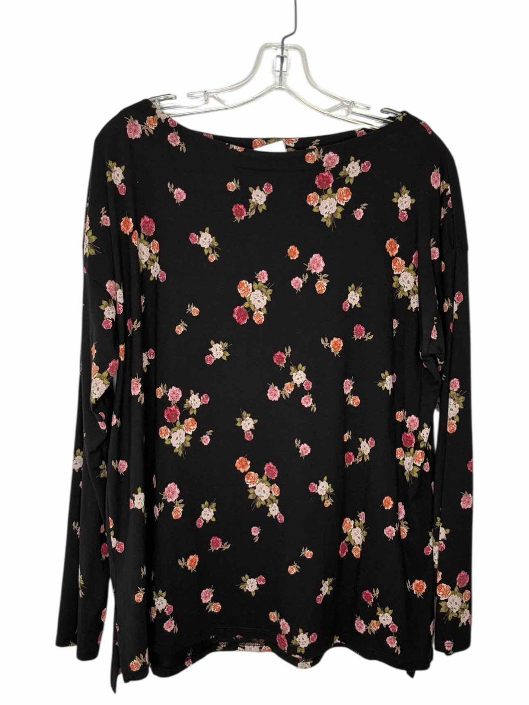 J Jill Size Large Black Floral Pre-Owned Top- Ladies