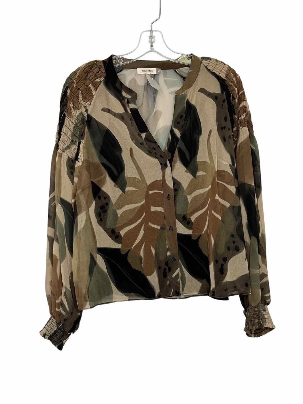 Size Medium Green Print Pre-Owned Blouse- Ladies