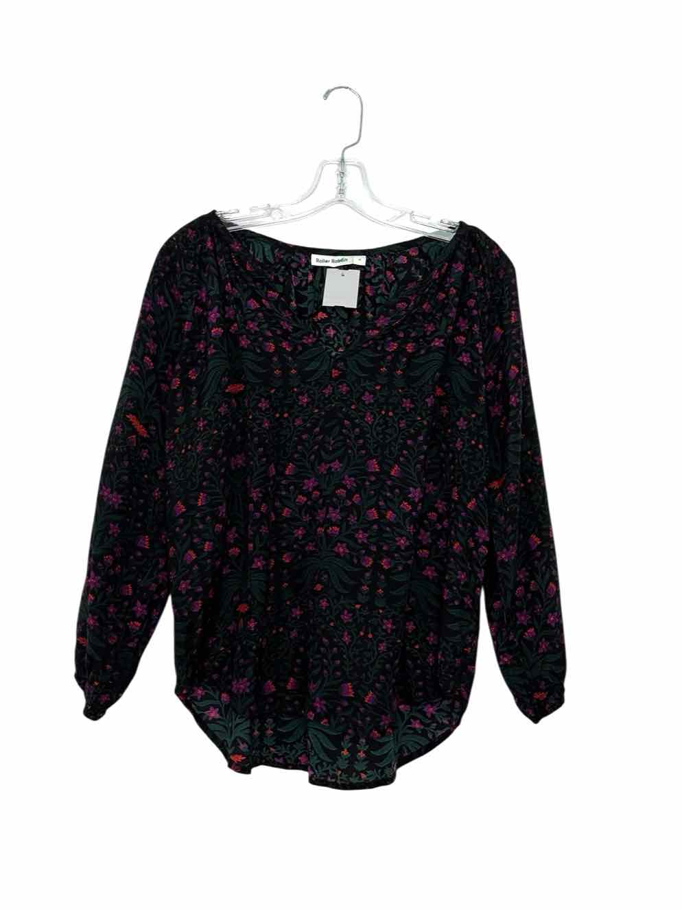Roller Rabbit Size Medium Black Print Pre-Owned Blouse- Ladies