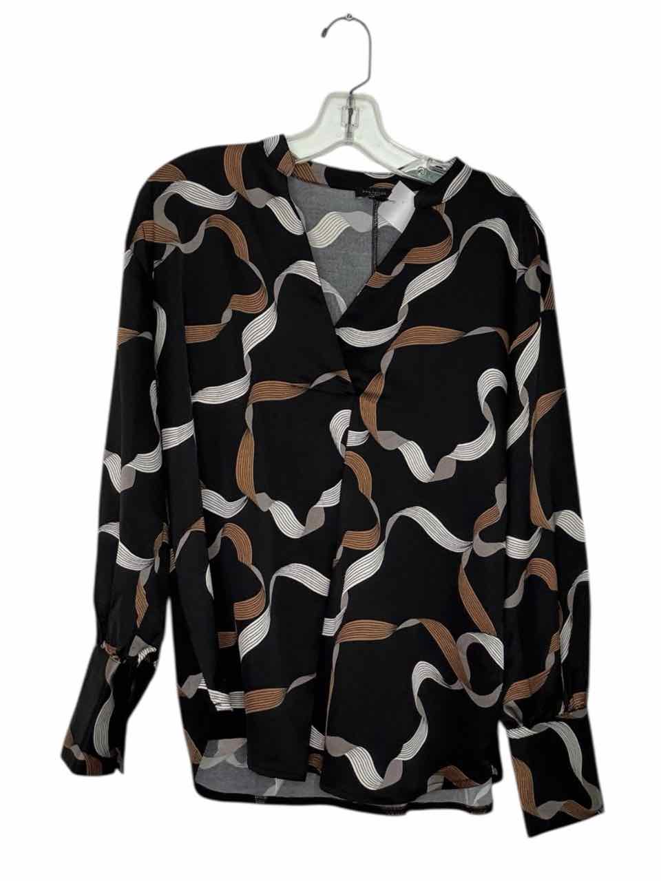Ann Taylor Size Medium Black Print Pre-Owned Blouse- Ladies