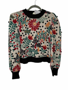 Farm Rio Size Medium Grey Print Pre-Owned Sweater- Ladies