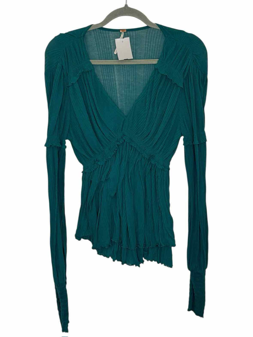 Free People Size Small Teal Pre-Owned Top- Ladies