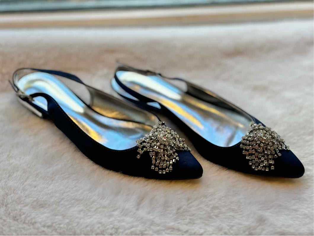 No Brand Label Size 38 Navy Flats Pre-Owned Shoes- Ladies