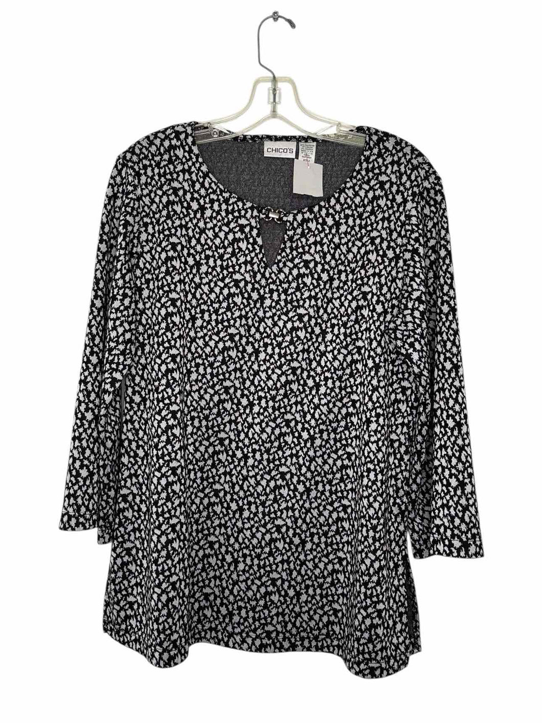 Chicos Size Large Black Print Pre-Owned Top- Ladies