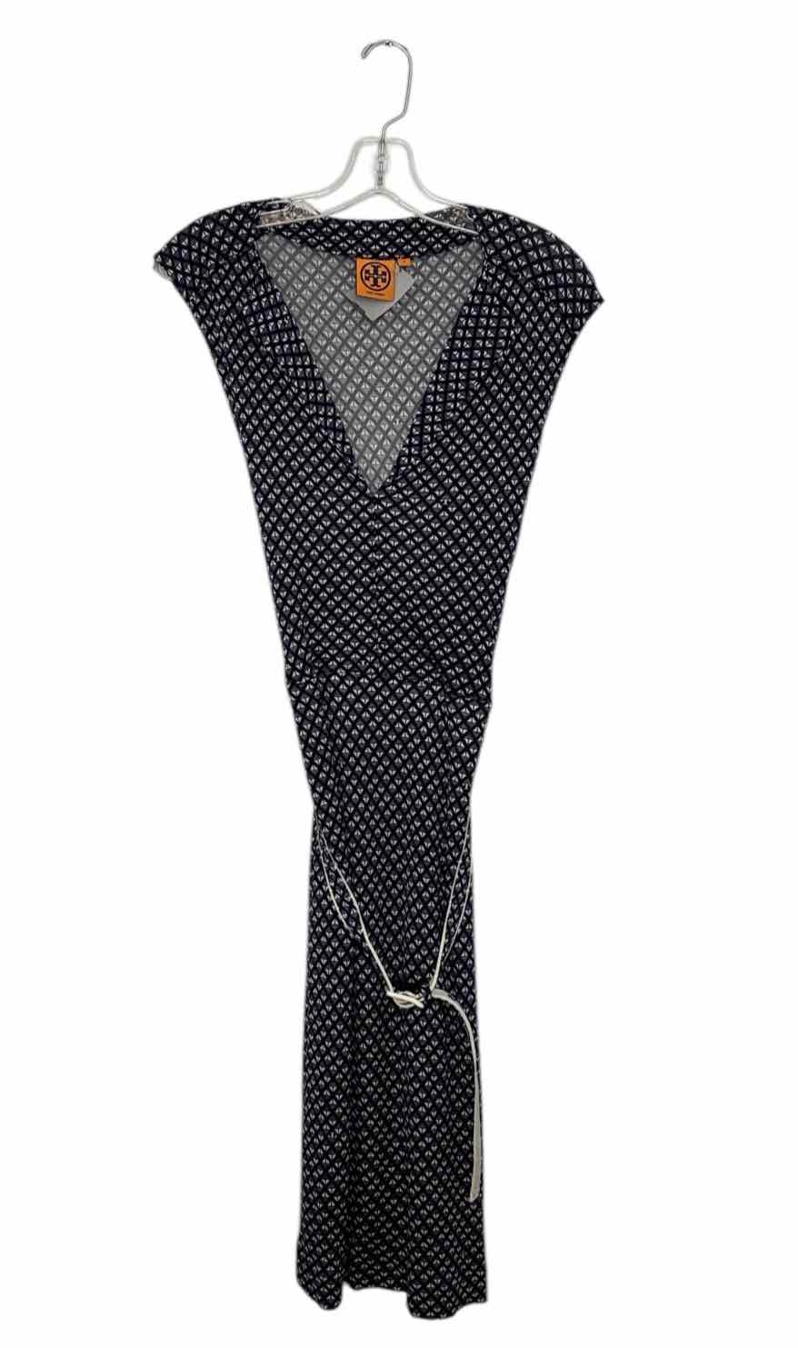 Tory Burch Size Large Navy Print Pre-Owned Dress- Ladies