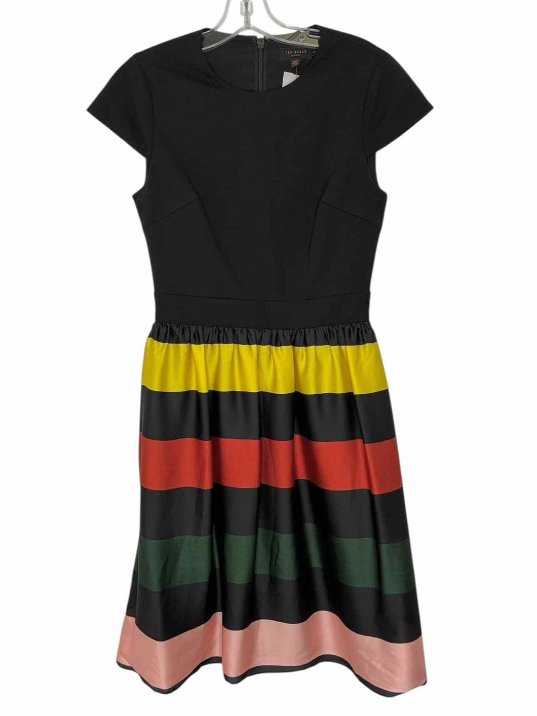 Ted Baker Size Small Black Stripe Pre-Owned Dress- Ladies