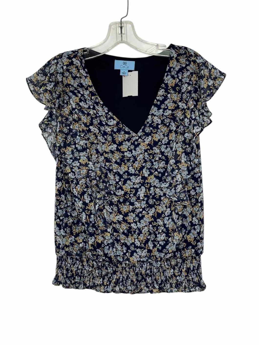 Cece Size Small Navy Floral Pre-Owned Blouse- Ladies