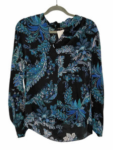 Kobi Halperin Size Medium Black Print Pre-Owned Blouse- Ladies