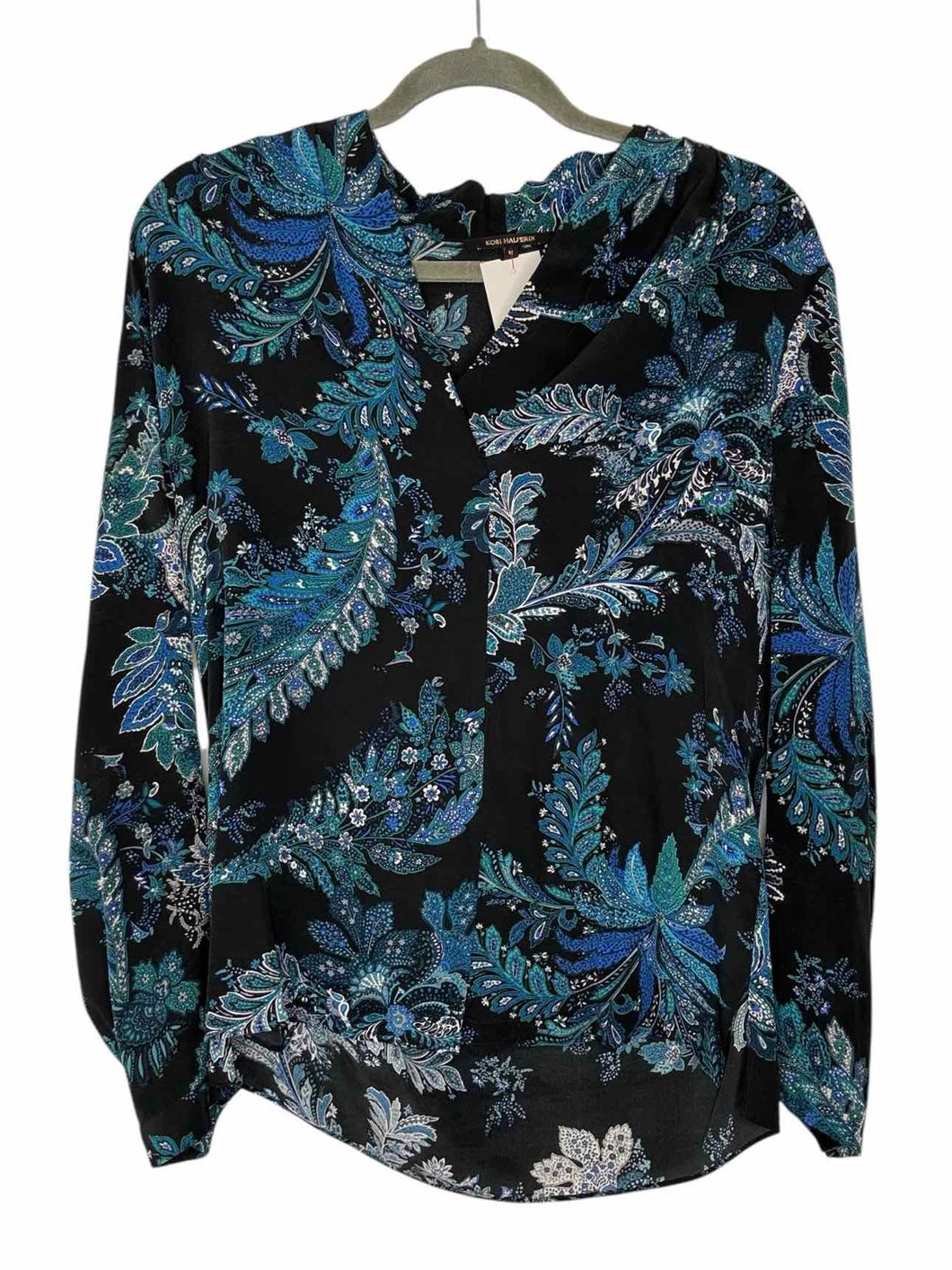 Kobi Halperin Size Medium Black Print Pre-Owned Blouse- Ladies