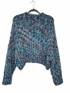 Free People Size Small Blue Print Pre-Owned Sweater- Ladies