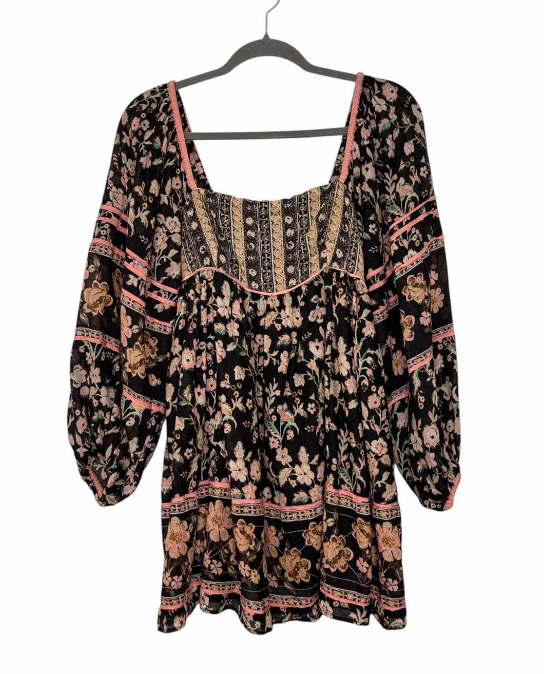 Free People Size X- Small Black Floral Pre-Owned Dress- Ladies