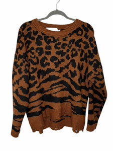 Maurices Size Large Tan Print Pre-Owned Sweater- Ladies