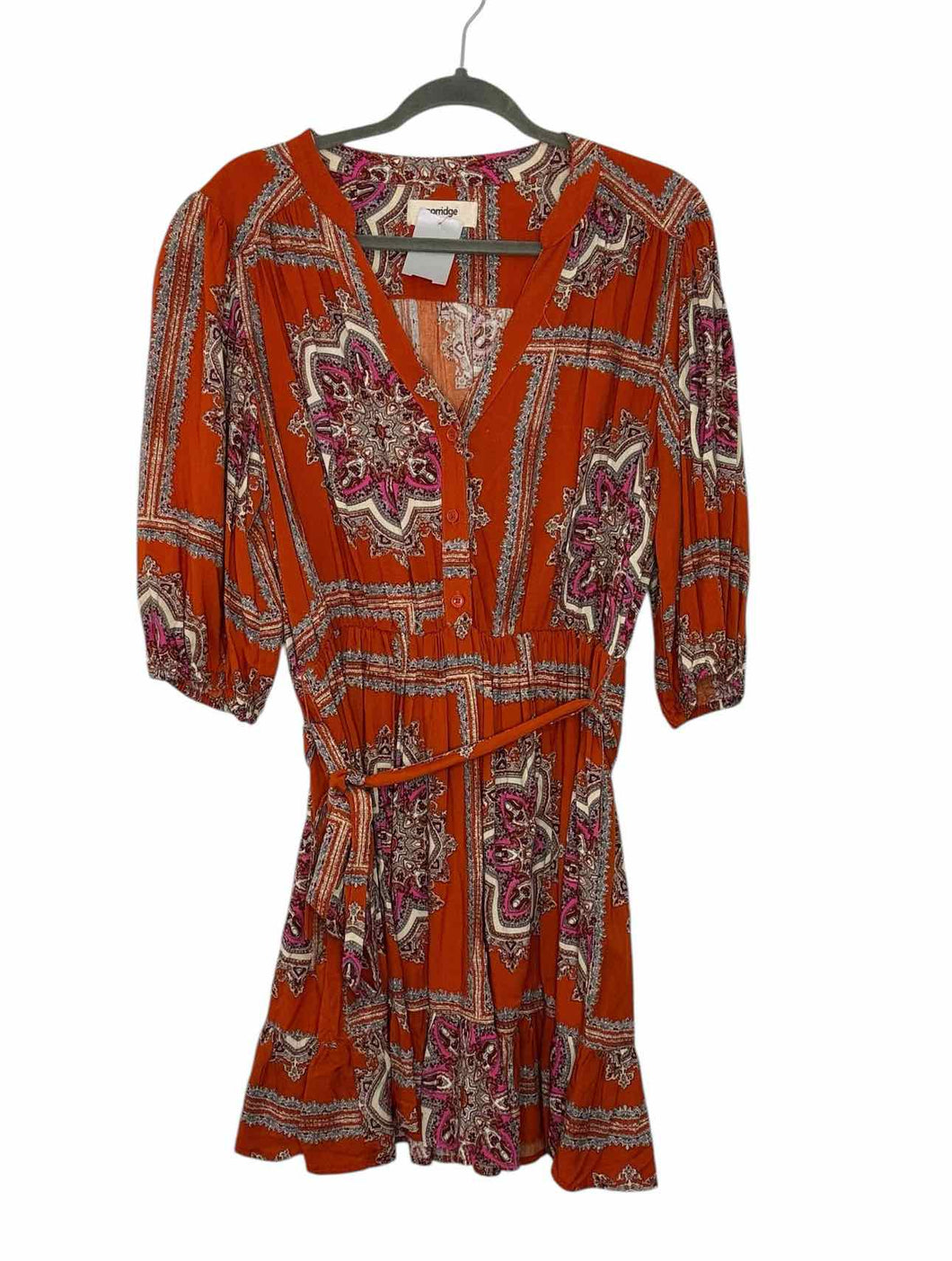 Porridge Size Medium Orange Print Pre-Owned Dress- Ladies