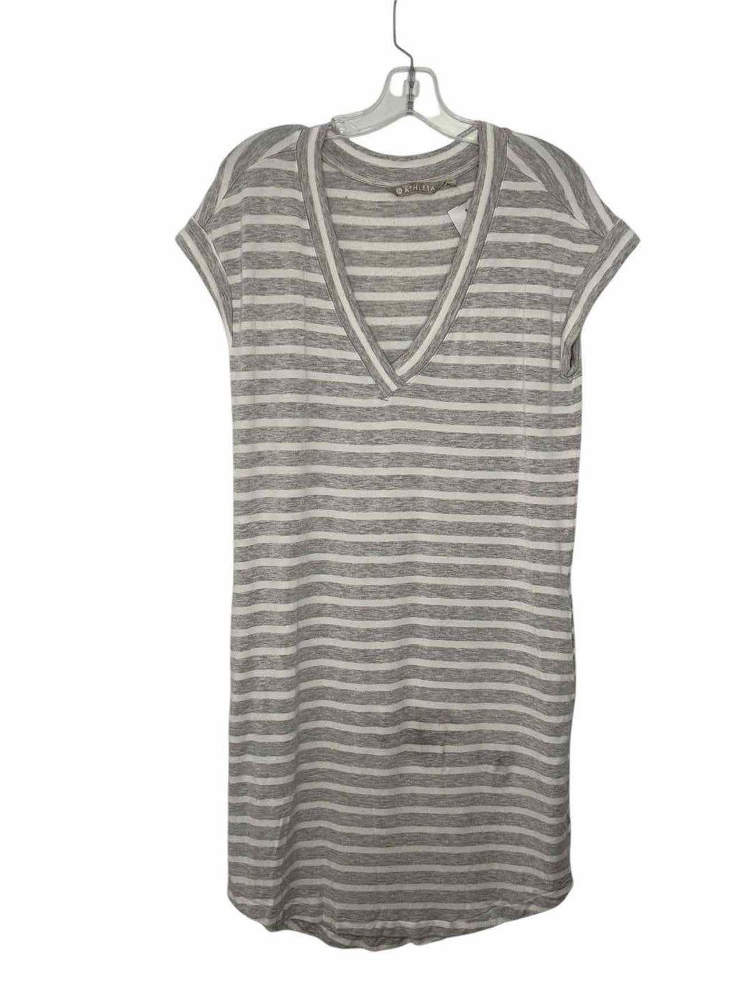 Athleta Size Medium Grey Stripe Pre-Owned Dress- Ladies