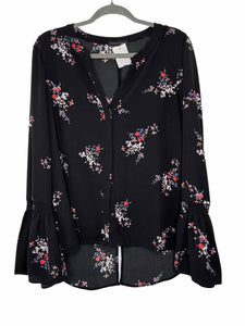 Sanctuary Size Large Black Floral Pre-Owned Blouse- Ladies