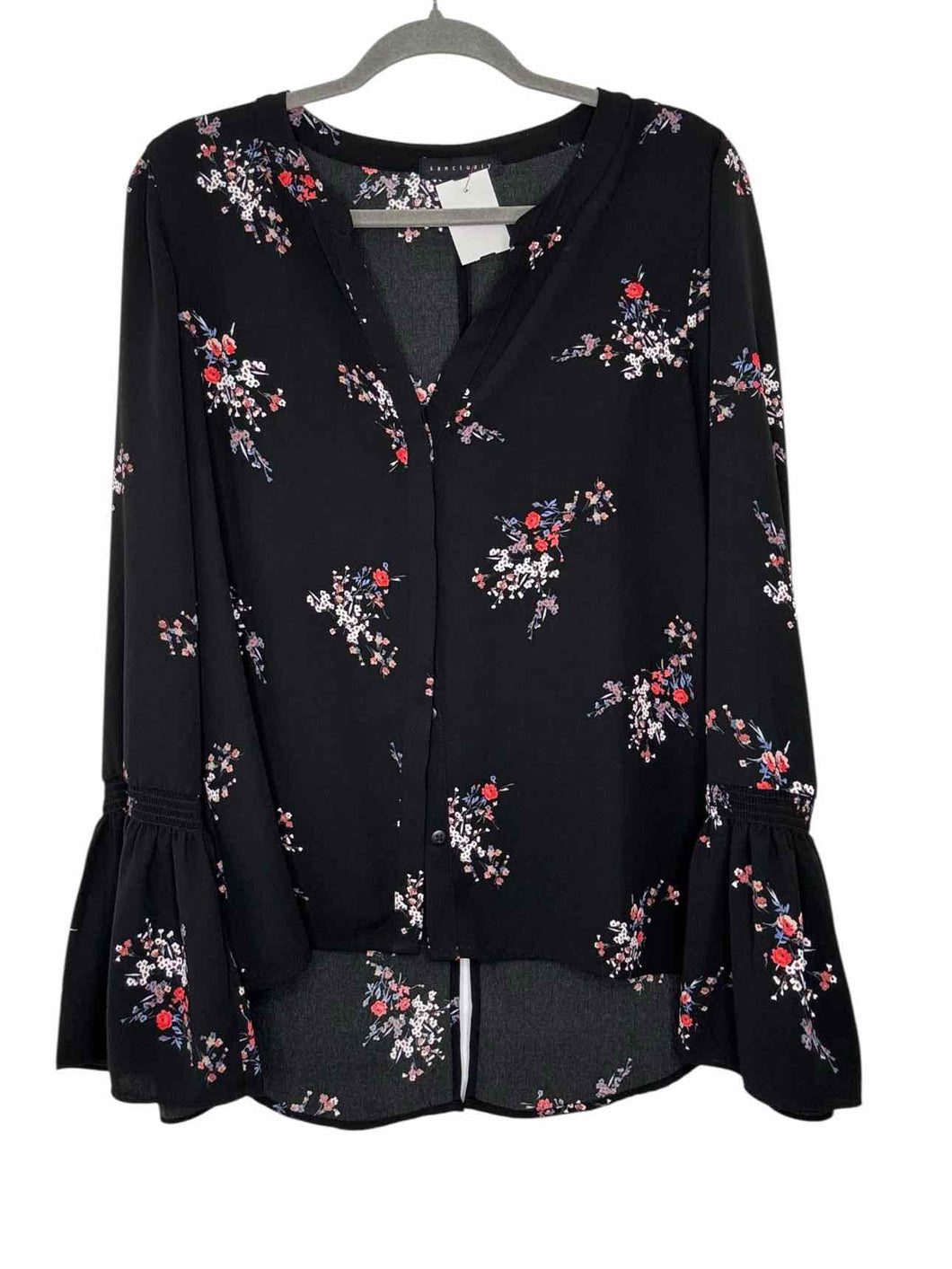 Sanctuary Size Large Black Floral Pre-Owned Blouse- Ladies