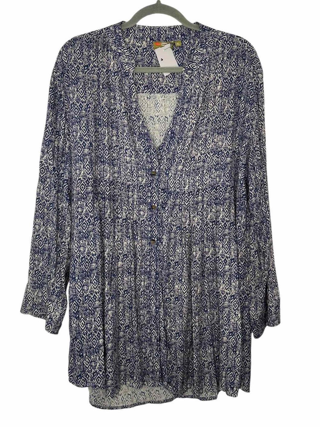 Rock Flower Paper Size X-Large Blue Print Pre-Owned Shirt- Ladies