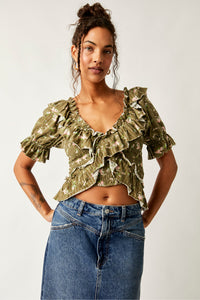 Free People Size X- Small Green Floral Top- Ladies