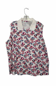Lands End Size 2X White Print Pre-Owned Tank Top- Ladies