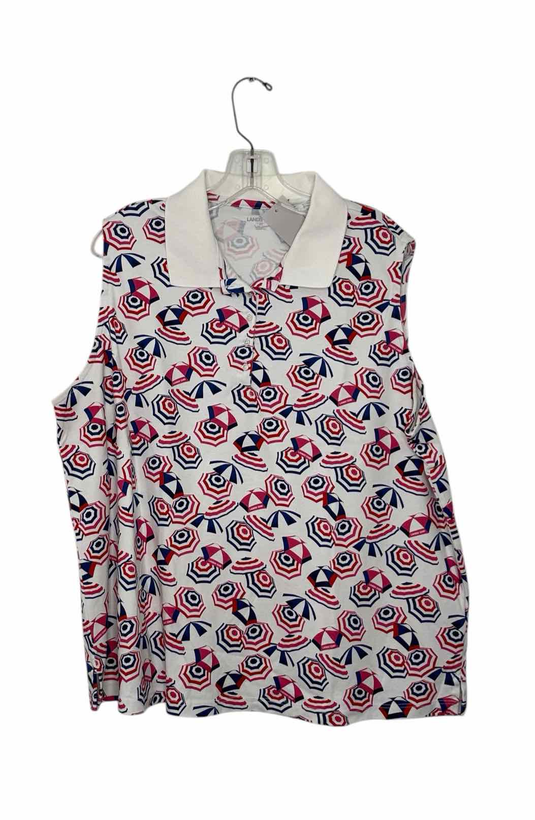 Lands End Size 2X White Print Pre-Owned Tank Top- Ladies