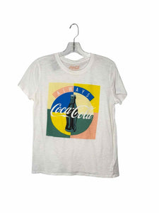 Coca Cola Size Medium White Print Pre-Owned T-Shirt- Ladies