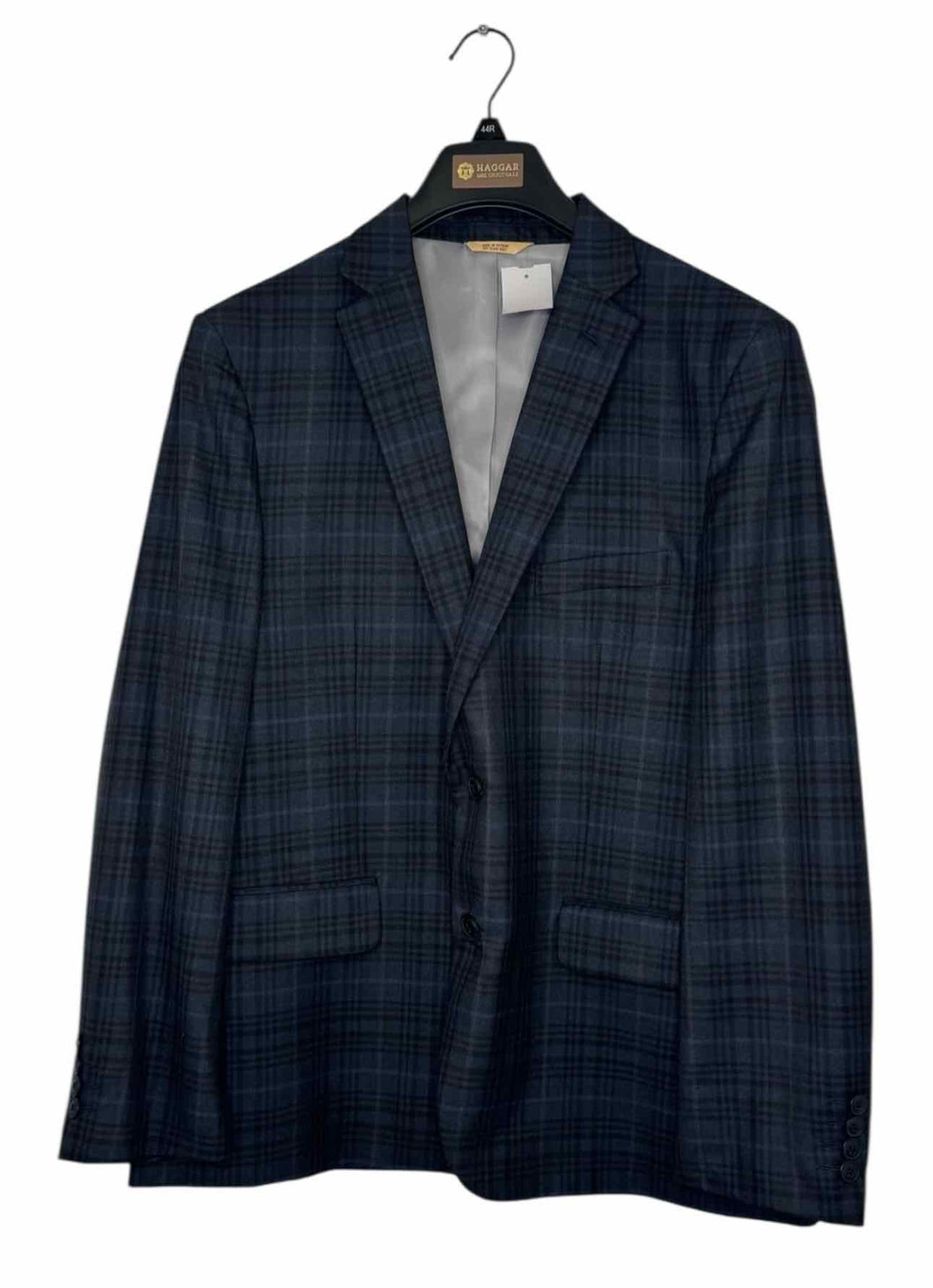Haggar Size 44 Navy Plaid Pre-Owned Blazer/Indoor Jacket- Mens