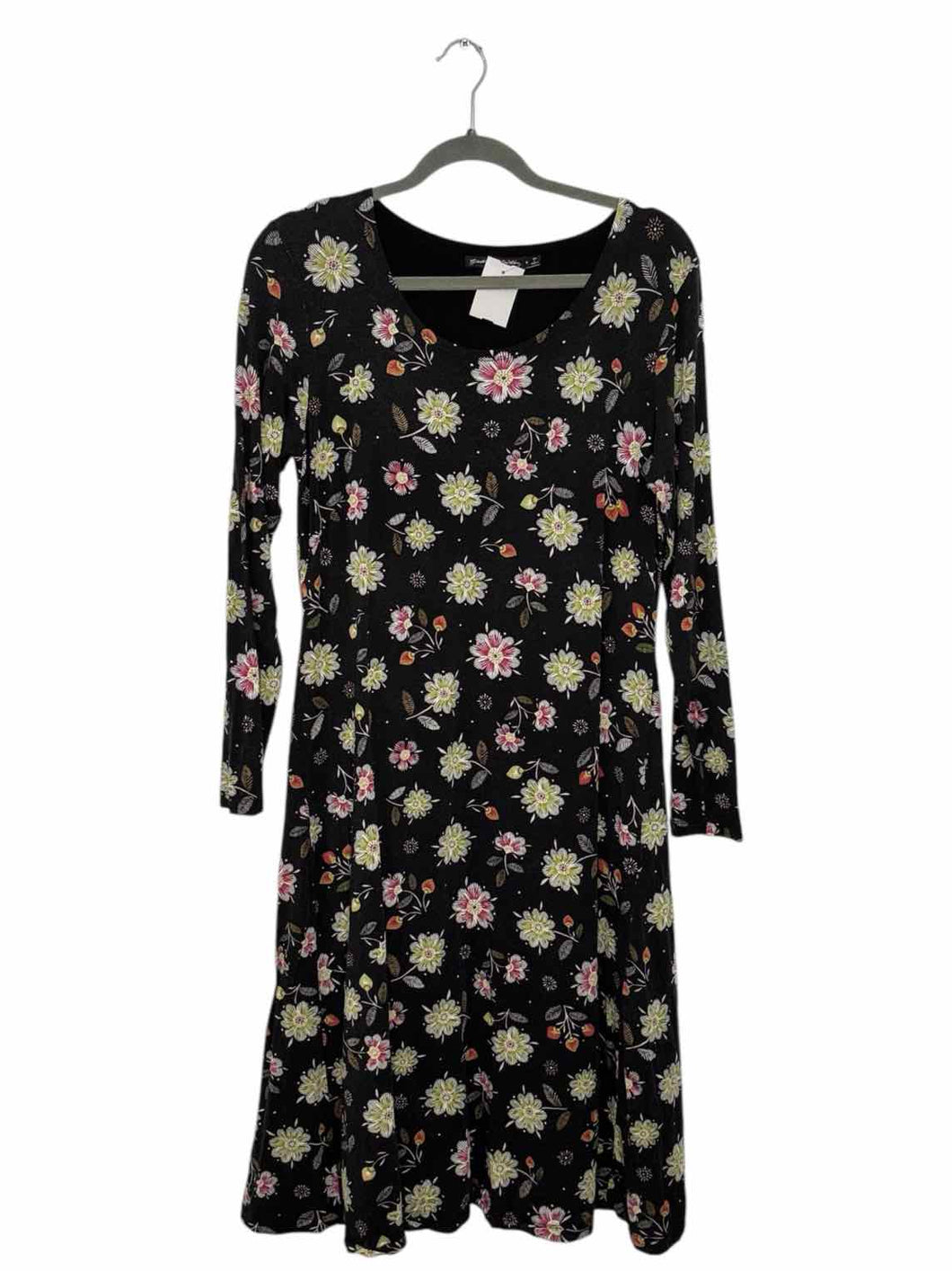 Gudrun Sjoden Size Medium Black Floral Pre-Owned Dress- Ladies