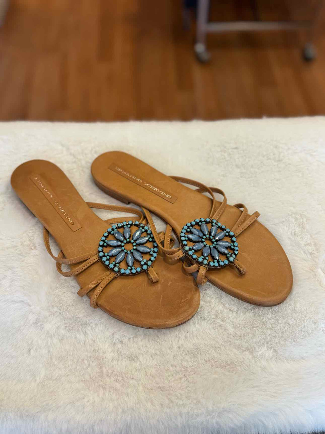 Size 38 Tan Sandal Pre-Owned Shoes- Ladies
