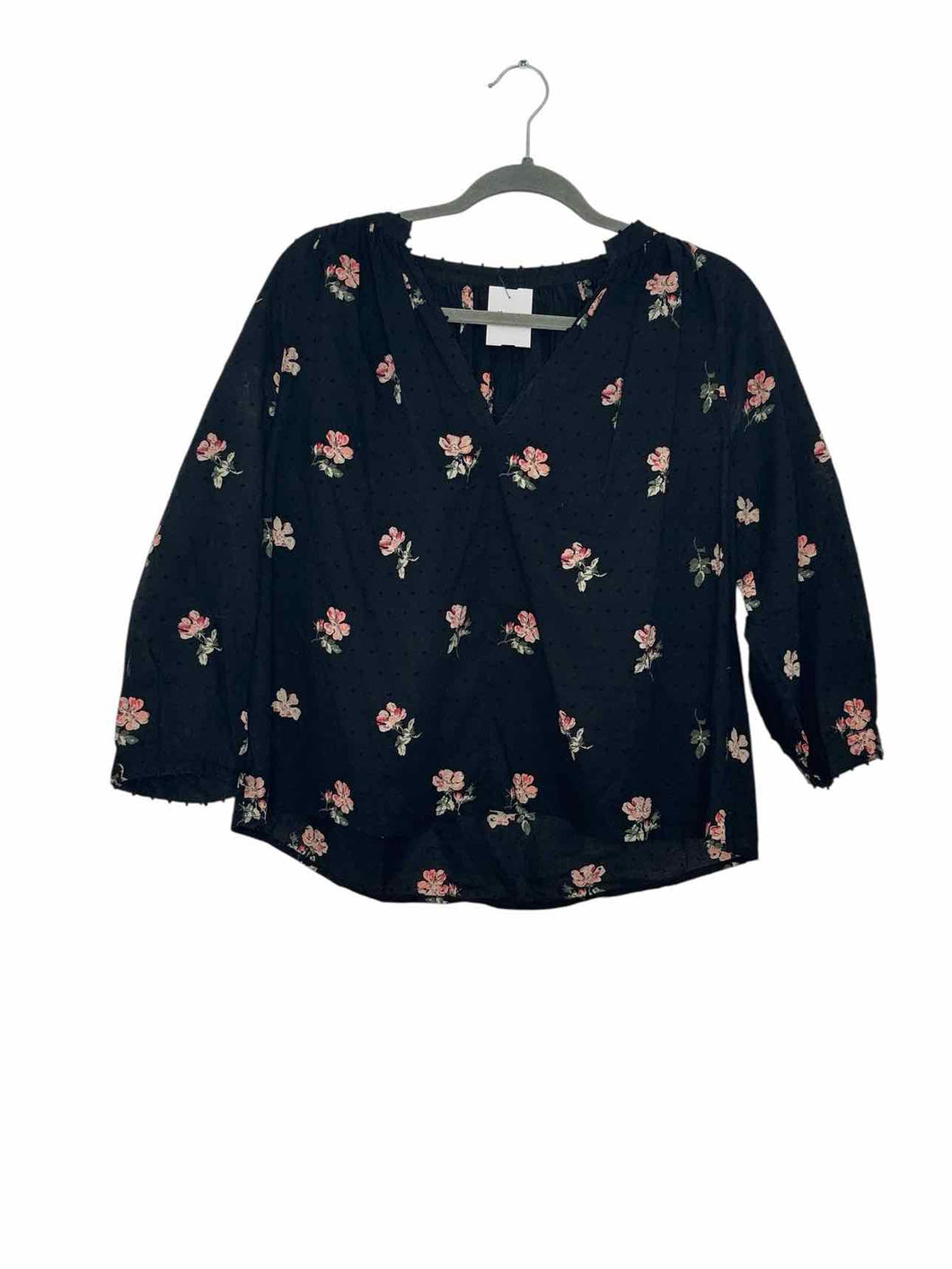 Ulla Johnson Size 4 Black Floral Pre-Owned Blouse- Ladies