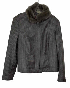 Escada Size 14 Grey Stripe Pre-Owned Jacket- Ladies