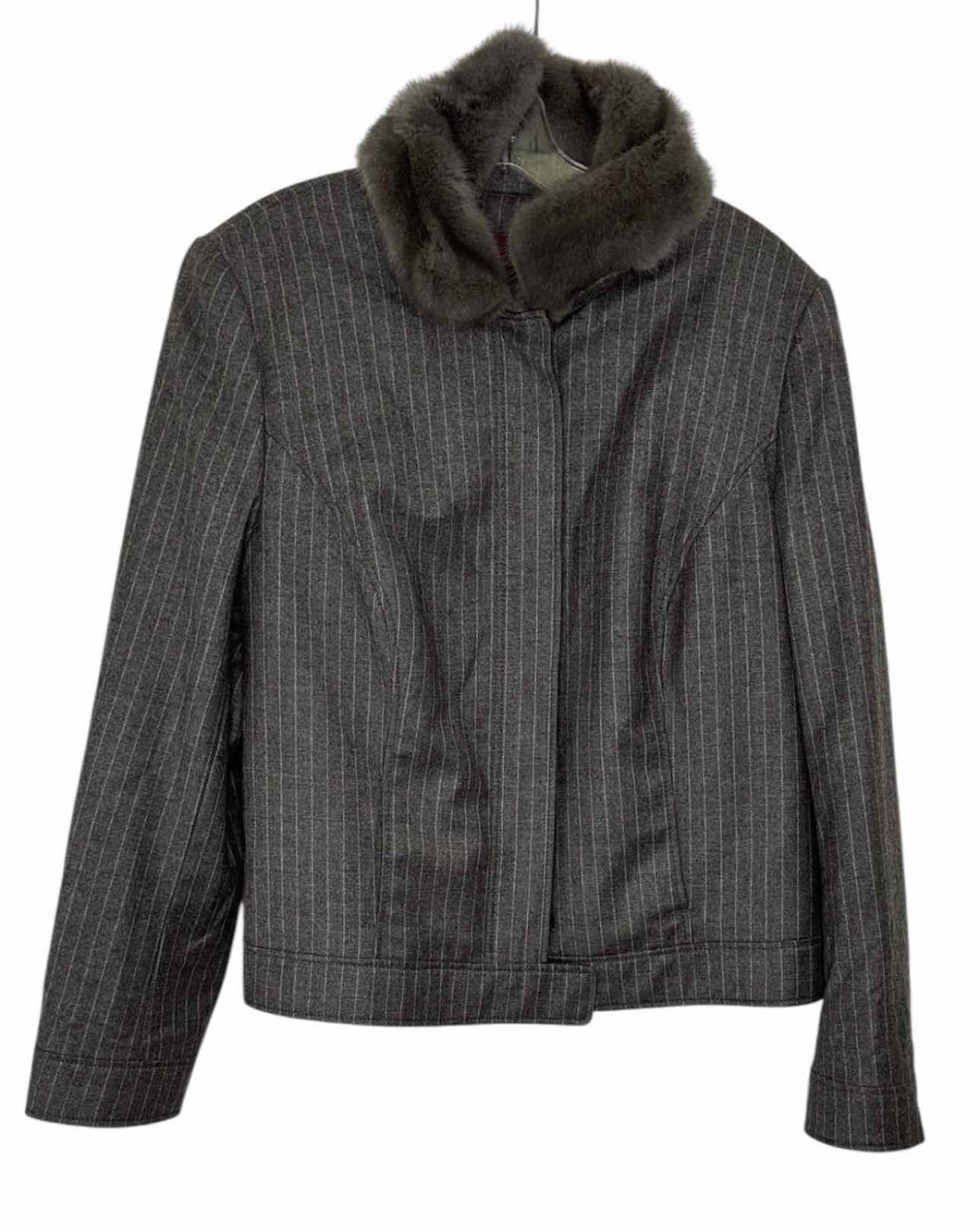 Escada Size 14 Grey Stripe Pre-Owned Jacket- Ladies