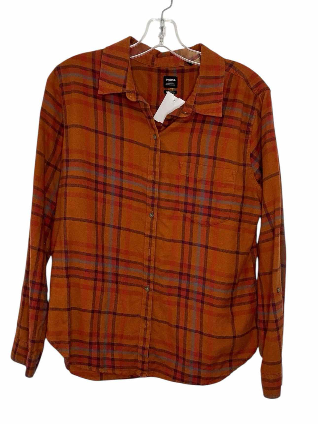 Prana Size Medium Orange Plaid Pre-Owned Shirt- Ladies