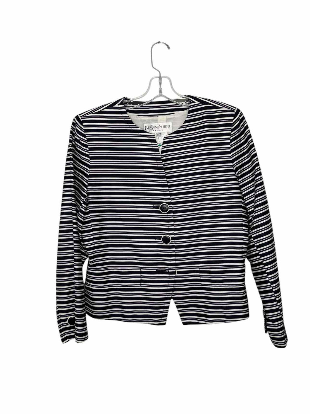 Yves St. Laurent Size 12 Navy Stripe Pre-Owned Blazer/Indoor Jacket- Ladies