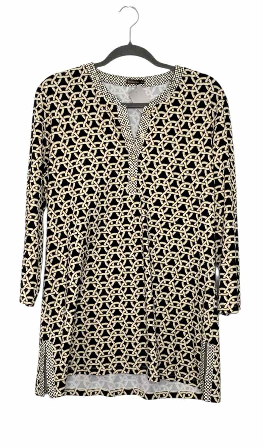 J McLaughlin Size X-Large Black Print Pre-Owned Blouse- Ladies