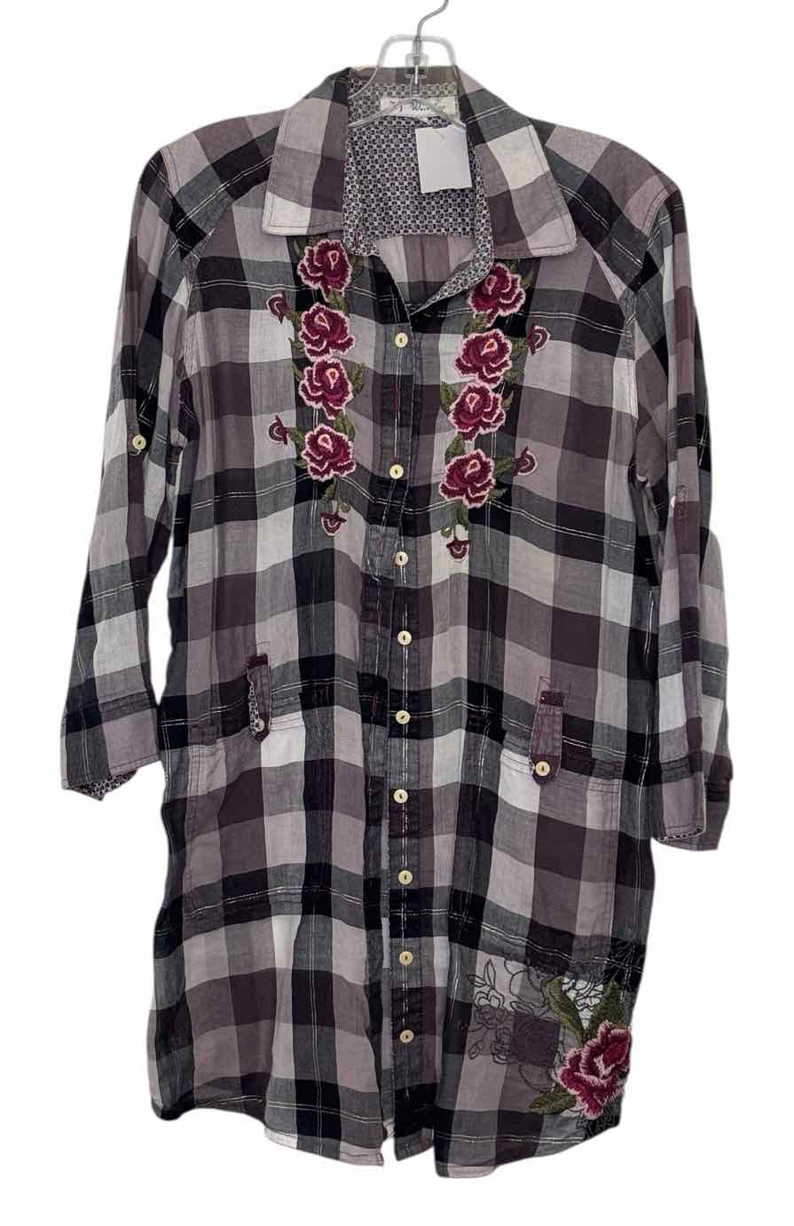 3J Workshop Size Small Purple Plaid Pre-Owned Blouse- Ladies