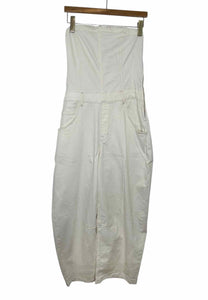 Free People Size Medium White Denim Pre-Owned Jumpsuit- Ladies