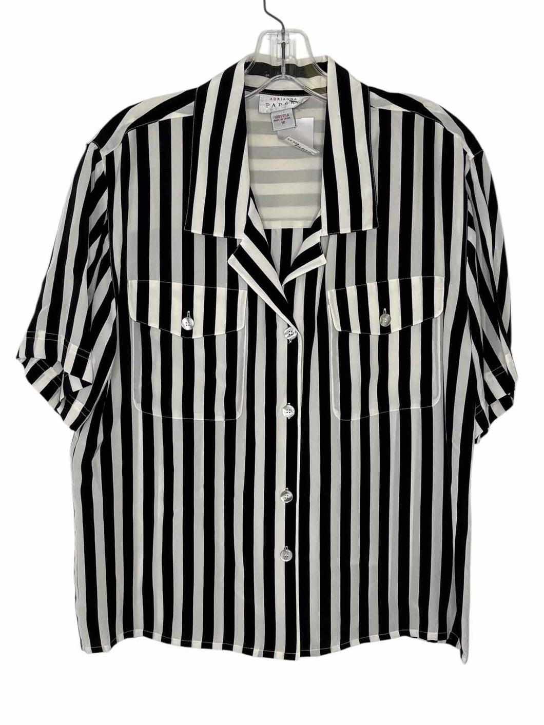 Adrianna Papell Size 10 Blk/Wht Stripe Pre-Owned Top- Ladies