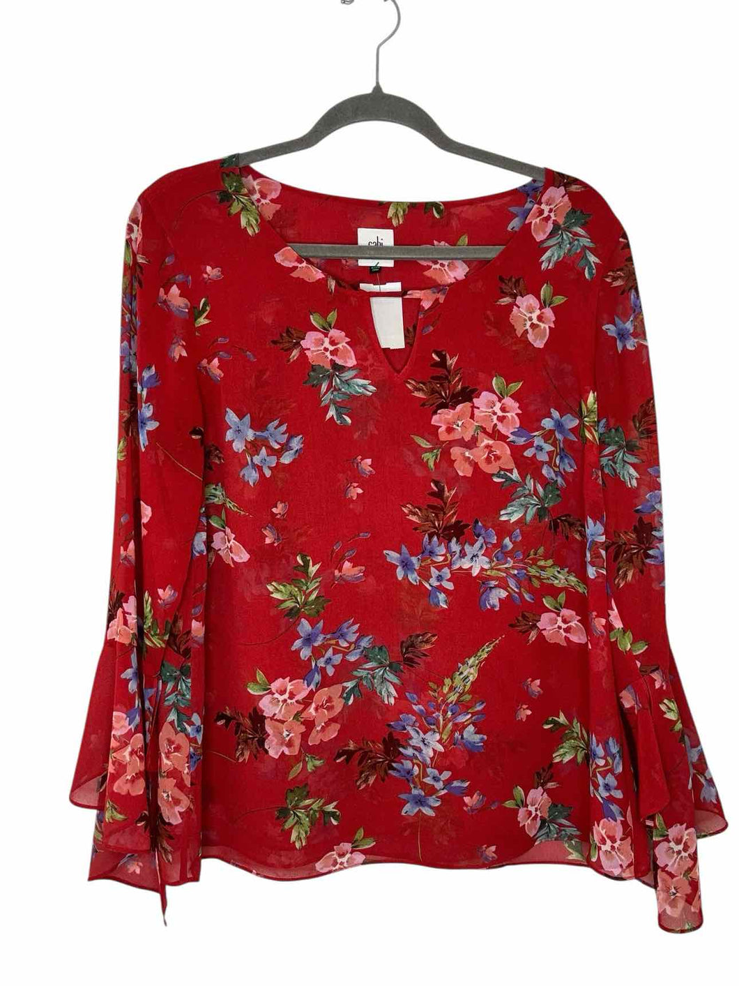 Cabi Size Medium Red Floral Pre-Owned Blouse- Ladies