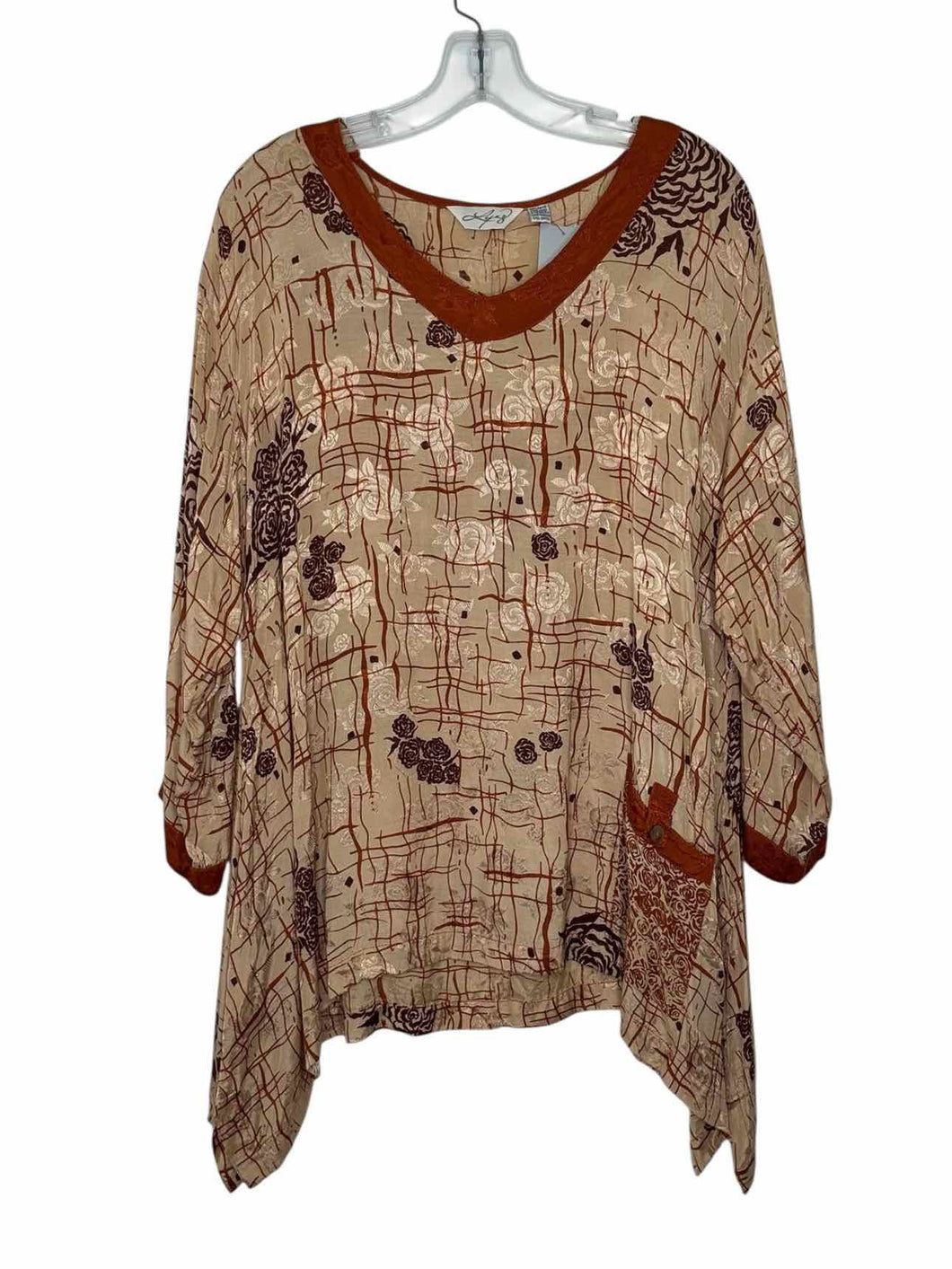 Size Large Tan Print Pre-Owned Blouse- Ladies