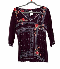 Load image into Gallery viewer, Johnny Was Size X- Small Burgundy Print Pre-Owned Blouse- Ladies
