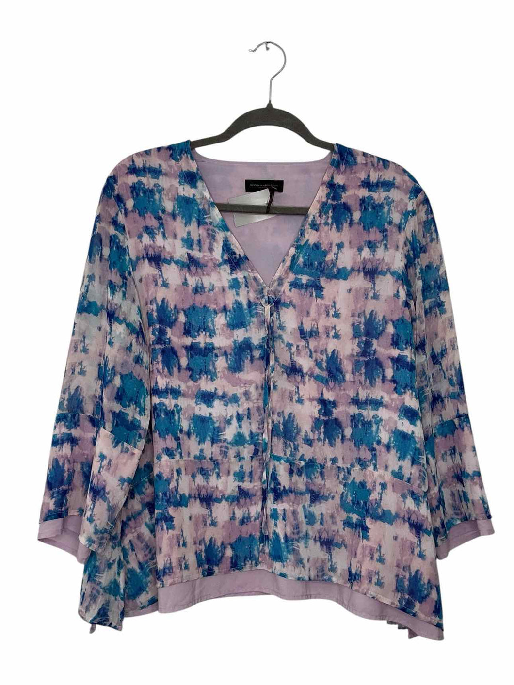 Donna Karan Size Medium Blue Print Pre-Owned Blouse- Ladies