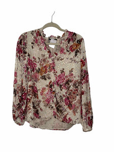 Kobi Halperin Size Medium Pink Floral Pre-Owned Blouse- Ladies