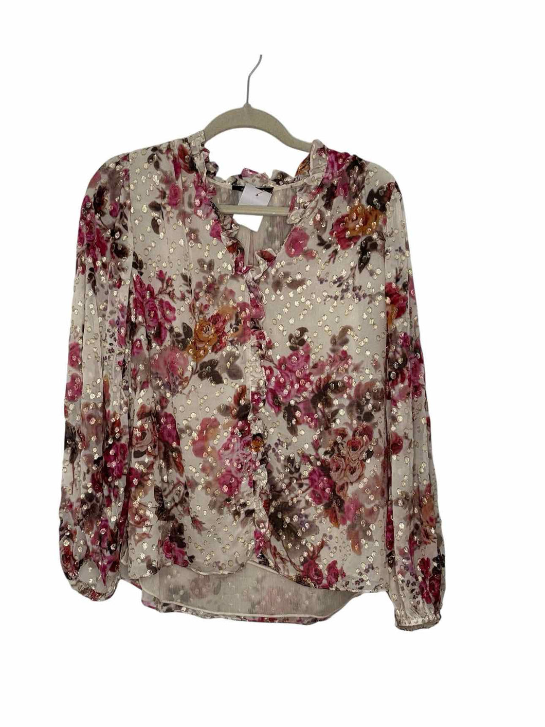Kobi Halperin Size Medium Pink Floral Pre-Owned Blouse- Ladies