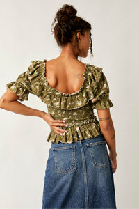 Free People Size X- Small Green Floral Top- Ladies