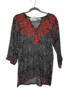 Gretchen Scott Size Large Black Print Pre-Owned Top- Ladies