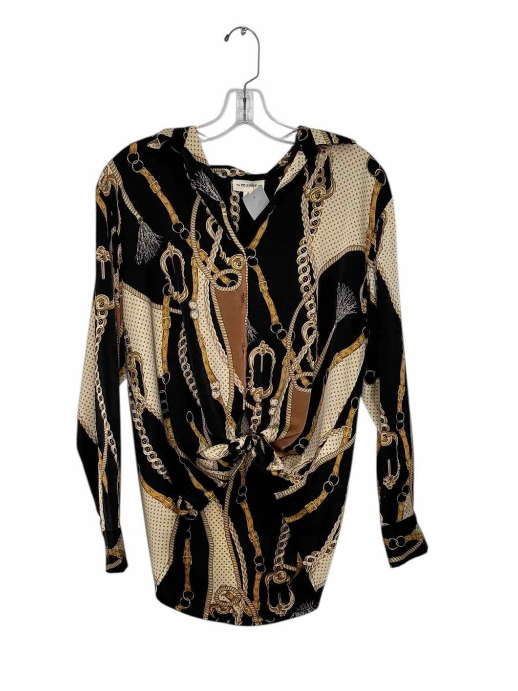 Size Small Black Print Pre-Owned Blouse- Ladies