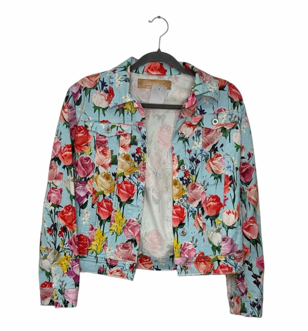 Blumarine Size Small Blue Floral Pre-Owned Blazer/Indoor Jacket- Ladies
