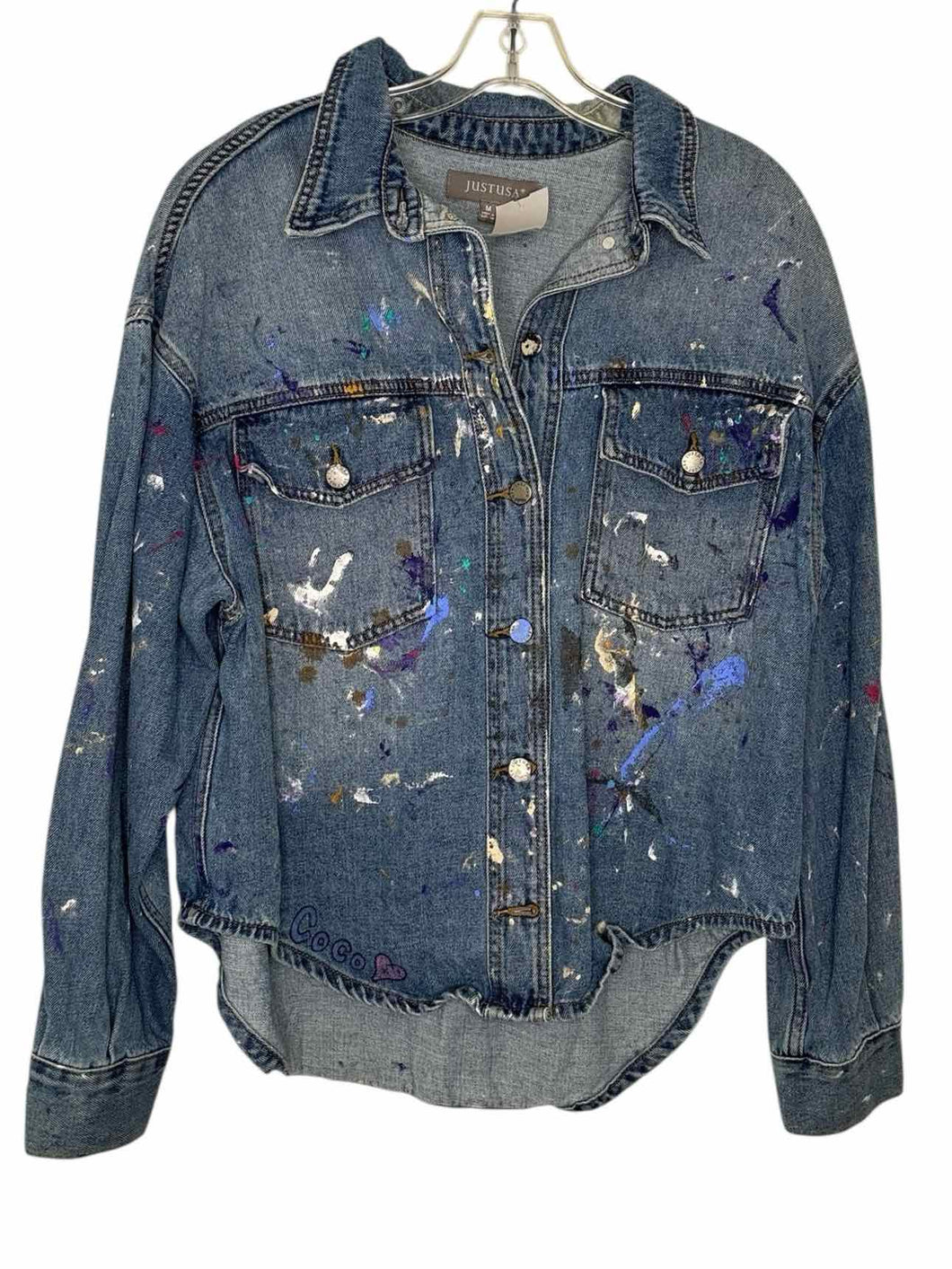 Just USA Size Medium Denim Pre-Owned Blouse- Ladies